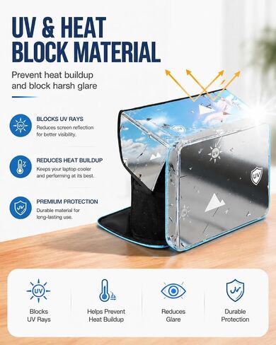 Foldable Laptop Sun Shade, Fits 13-16 inch Laptop, UV-Heat Reflective & Water-Resistant Material, Easy to Carry Computer Case for Working Outside,Travel, Beach in Kuwait