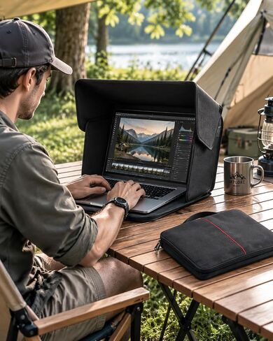 Foldable Laptop Sun Shade, Fits 13-16 inch Laptop, UV-Heat Reflective & Water-Resistant Material, Easy to Carry Computer Case for Working Outside,Travel, Beach in Kuwait