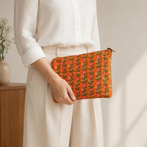 Natriel Handcrafted Coral Bloom Quilted, Cotton Fabric Sleeves/Cover| Padded Inner Lining | Washable Foaming Sheet |Multipurpose Pouch/Bag/Tablet,ipad Cover| Zip Closure in Kuwait