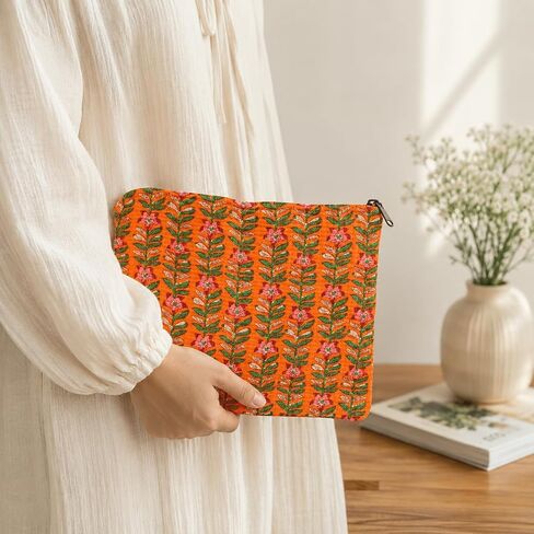 Natriel Handcrafted Coral Bloom Quilted, Cotton Fabric Sleeves/Cover| Padded Inner Lining | Washable Foaming Sheet |Multipurpose Pouch/Bag/Tablet,ipad Cover| Zip Closure in Kuwait
