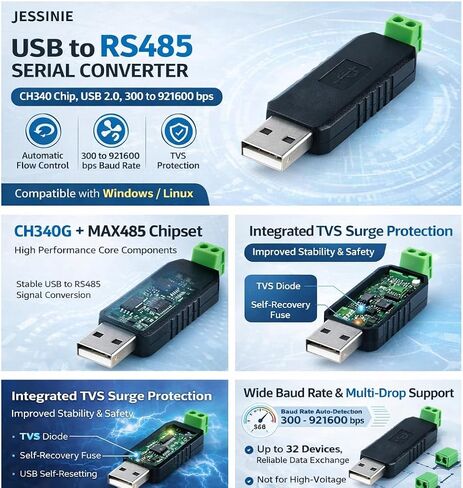 5pcs USB to RS485 Serial Converter Cable, CH340 Chip, USB 2.0, 300 to 921600 BPS in Saudi Arabia