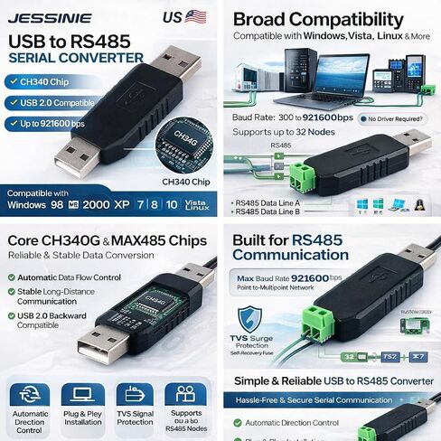 5pcs USB to RS485 Serial Converter Cable, CH340 Chip, USB 2.0, 300 to 921600 BPS in Saudi Arabia