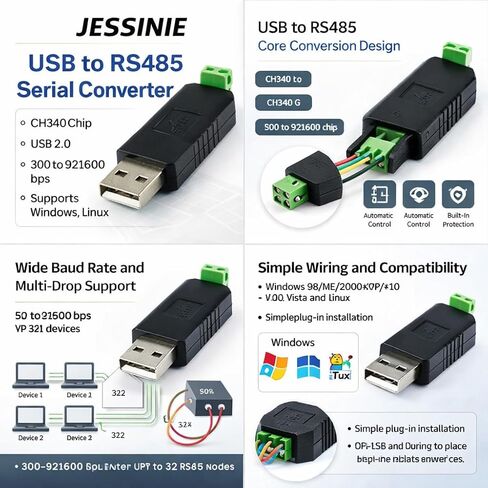 5pcs USB to RS485 Serial Converter Cable, CH340 Chip, USB 2.0, 300 to 921600 BPS in Saudi Arabia