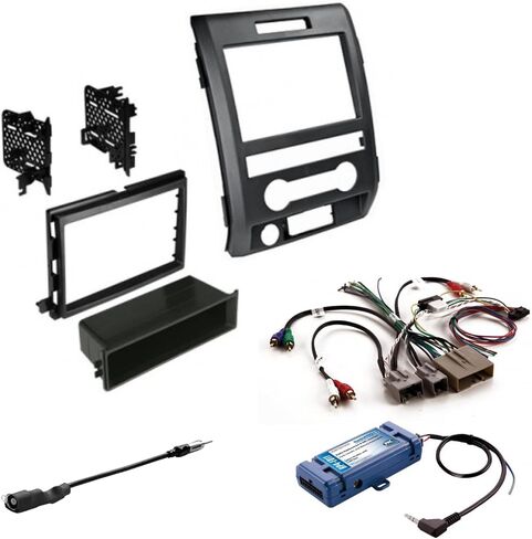 American International Ford F-150 (2009-2014 All Trim Levels) Double DIN or Single ISO with Pocket Radio Dash Kit, Retains SWC & OEM Amplifier, Car Audio Harness & Antenna Adapter Included, Black in Saudi Arabia