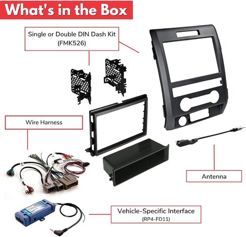 American International Ford F-150 (2009-2014 All Trim Levels) Double DIN or Single ISO with Pocket Radio Dash Kit, Retains SWC & OEM Amplifier, Car Audio Harness & Antenna Adapter Included, Black in Saudi Arabia