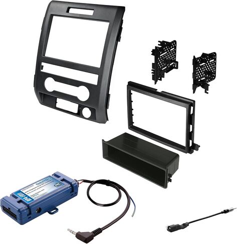 American International Ford F-150 (2009-2014 All Trim Levels) Double DIN or Single ISO with Pocket Radio Dash Kit, Retains SWC & OEM Amplifier, Car Audio Harness & Antenna Adapter Included, Black in Saudi Arabia