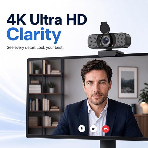 4K UHD Webcam with PDAF Autofocus, Dual Mics, Privacy Cover and Tripod in Saudi Arabia