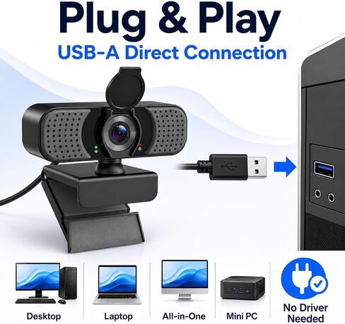 4K UHD Webcam with PDAF Autofocus, Dual Mics, Privacy Cover and Tripod in Saudi Arabia