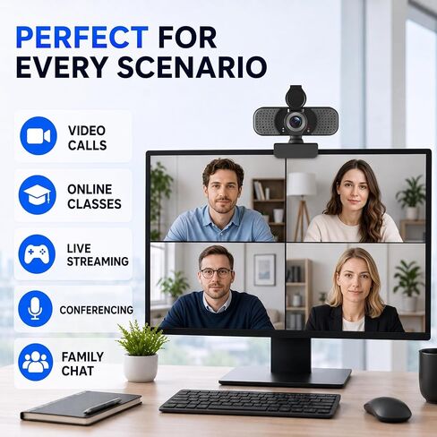 4K UHD Webcam with PDAF Autofocus, Dual Mics, Privacy Cover and Tripod in Saudi Arabia