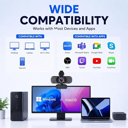 4K UHD Webcam with PDAF Autofocus, Dual Mics, Privacy Cover and Tripod in Saudi Arabia