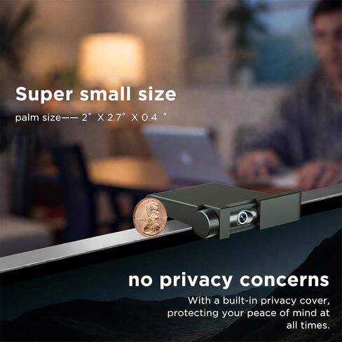 4K Webcam - Digital Condenser Microphone, 1/2.55" Sensor, Autofocus, 10x Zoom, Privacy Cover, Plug and Play, Ultra Compact USB Laptop/Mac/PC Web Cam, Suitable for Desktops/ Zoom/ Streaming(Black) in Saudi Arabia