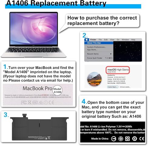 A1406 A1370 A1465 Battery Compatible for MacBook Air 11" A1406 A1495 (Mid 2011 2012 2013 Early 2014 2015) MJVM2LL/A MD711 MD223 MC968 020-7376-A 020-7377-A in Kuwait