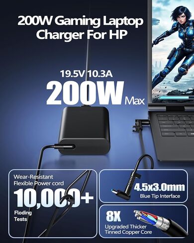 200W 150W Laptop Charger Compatible with HP Victus 15 16, OMEN 15 16 17, Pavilion Gaming 15 17, ZBook Fury Create Studio 17 15 G9 G10 G8 G7 AC Adapter Power Supply Cord TPN-DA10 L00818-850 in Kuwait