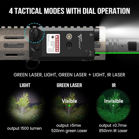 VOTATU V840 Laser Light Combo, Green/IR Laser 1500LM Flashlight for Rifle AR, Dual-Laser from One Output, Laser Flashlight Combo with Pressure Switch, Compatible with M-LOK Picatinny Rail in Saudi Arabia