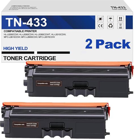 Compatible Toner Cartridge Replacement for Brother TN433BK TN433 TN431BK TN-433 TN436BK for HL-L8260CDW HL-L8360CDW MFC-L8900CDW MFC-L8610CDW MFC-L8690CDW Printer (Black, 2Pack) in Kuwait