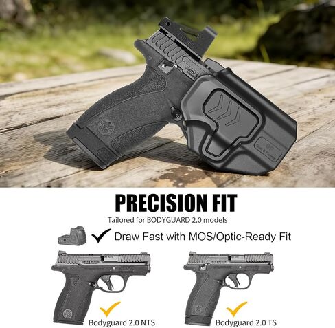 GUN & FLOWER OWB Holster for Smith & Wesson Bodyguard 2.0, Outside Waistband Holster with Level II Retention, Fixed Belt Clip for 1.5" Belts, RDS Ready in Kuwait