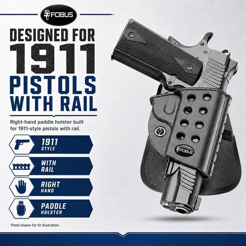 حافظة Fobus R1911 Evolution تناسب مسدسات 1911 مع السكك الحديدية، اليد اليمنى مع مجداف in Kuwait