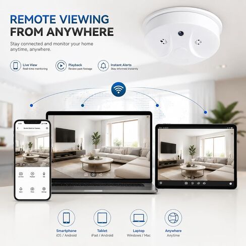 Security Camera Smoke Detector Camera 1080P WiFi Indoor Hidden with Night Vision Motion Detection Real-Time for Home Office Safety in Kuwait