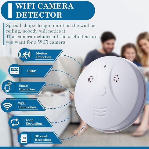 Security Camera Smoke Detector Camera 1080P WiFi Indoor Hidden with Night Vision Motion Detection Real-Time for Home Office Safety in Kuwait