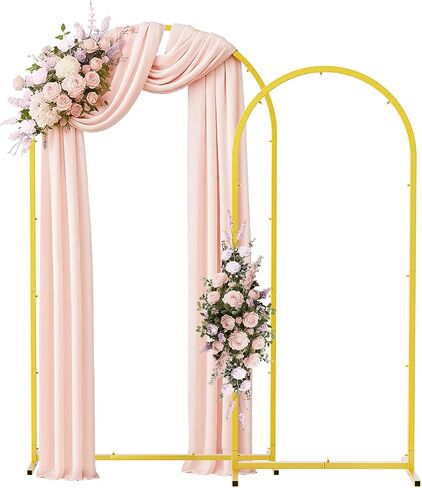 EMART Arch Backdrop Stand with Ground Nails, 6ft & 7.2ft Gold Metal Wedding Arch Backdrop Frame Set of 2 with Carrying Bag for Parties Baby Shower Birthday Ceremony Decorations in Kuwait