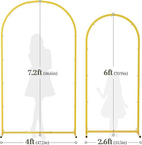 EMART Arch Backdrop Stand with Ground Nails, 6ft & 7.2ft Gold Metal Wedding Arch Backdrop Frame Set of 2 with Carrying Bag for Parties Baby Shower Birthday Ceremony Decorations in Kuwait