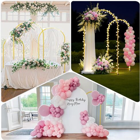 EMART Arch Backdrop Stand with Ground Nails, 6ft & 7.2ft Gold Metal Wedding Arch Backdrop Frame Set of 2 with Carrying Bag for Parties Baby Shower Birthday Ceremony Decorations in Kuwait