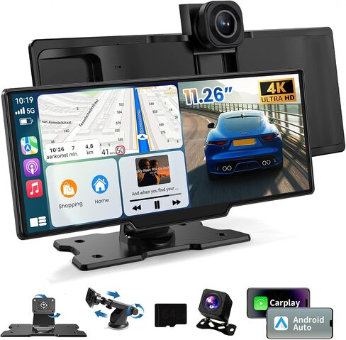 Wireless Apple Carplay Screen for Car,11.26" Portable Car Play & Android Auto Touch Screen, Upgraded Car Stereo with 4K Dash Cam,Backup Camera/Mirror Link/Voice Control in Kuwait
