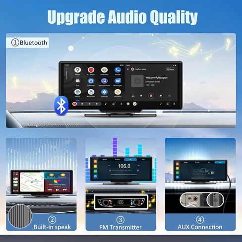 Wireless Apple Carplay Screen for Car,11.26" Portable Car Play & Android Auto Touch Screen, Upgraded Car Stereo with 4K Dash Cam,Backup Camera/Mirror Link/Voice Control in Kuwait