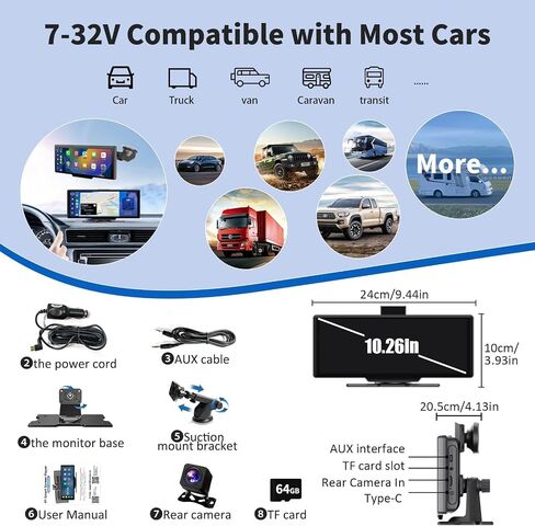 Wireless Apple Carplay Screen for Car,11.26" Portable Car Play & Android Auto Touch Screen, Upgraded Car Stereo with 4K Dash Cam,Backup Camera/Mirror Link/Voice Control in Kuwait