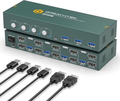 4K@60Hz HDMI KVM Switch for 4 Computers & 2 Monitors - 3 USB 3.0 Ports, Keyboard & Mouse Sharing, Printer/Scanner Support in Kuwait