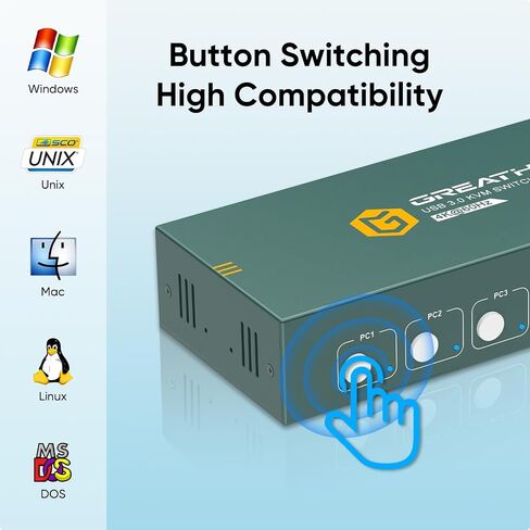 4K@60Hz HDMI KVM Switch for 4 Computers & 2 Monitors - 3 USB 3.0 Ports, Keyboard & Mouse Sharing, Printer/Scanner Support in Kuwait