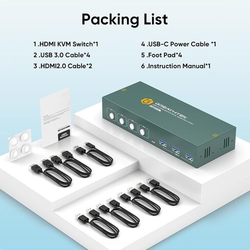 4K@60Hz HDMI KVM Switch for 4 Computers & 2 Monitors - 3 USB 3.0 Ports, Keyboard & Mouse Sharing, Printer/Scanner Support in Kuwait