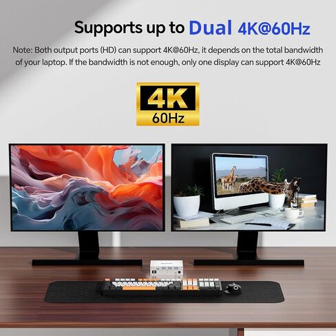 KCEVE 15-in-1 USB C Docking Station KVM Switch, USB 3.0 KVM Switch 2 Laptops 2 Monitors 4K@60Hz, 2 USB-C MST Port, Dual HDMI Out, 80W PD, 5Gbps, Gigabit Ethernet, TF/SD Card, Wired Remote in Kuwait