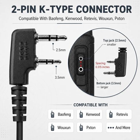 K-Type 2-Pin Acoustic Tube Earpiece with PTT Mic for Baofeng UV-5R/UV-82 in Kuwait