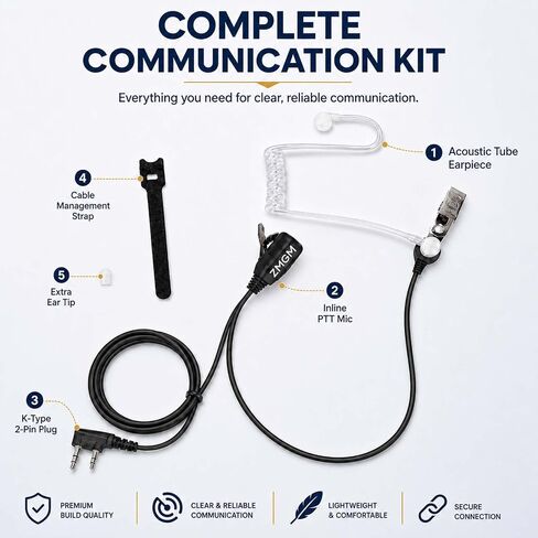 K-Type 2-Pin Acoustic Tube Earpiece with PTT Mic for Baofeng UV-5R/UV-82 in Kuwait