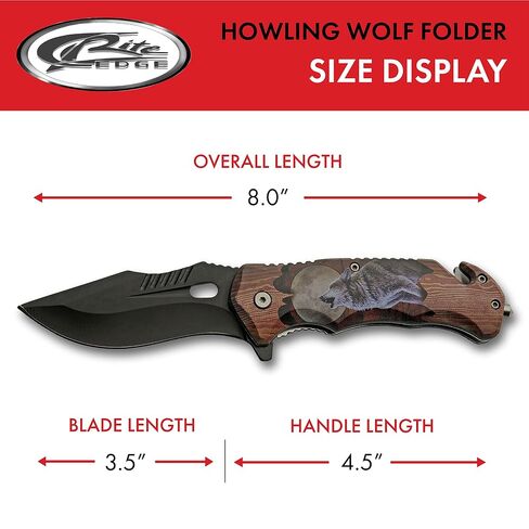 SZCO 4.75" Howling Wolf Folding Pocket Knife –Folding Knife for Men with 3.5" Black Blade, Seat Belt Cutter, Glass Breaker & Belt Clip for Outdoor, EDC, Hunting & Camping in Saudi Arabia