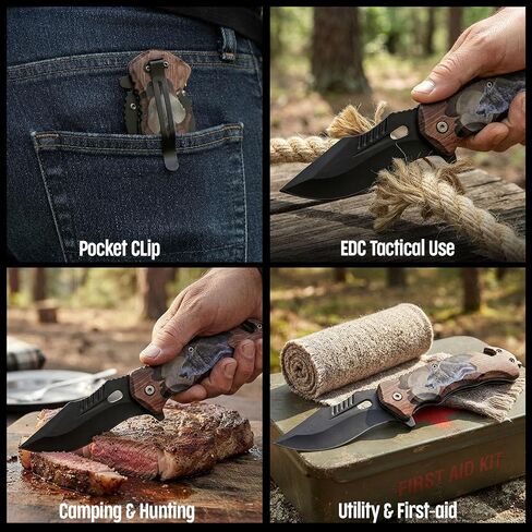 SZCO 4.75" Howling Wolf Folding Pocket Knife –Folding Knife for Men with 3.5" Black Blade, Seat Belt Cutter, Glass Breaker & Belt Clip for Outdoor, EDC, Hunting & Camping in Saudi Arabia