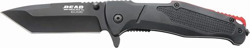 Bear & Son 4-7/8" Bear Edge Assisted Opener Pocket Knife - 3-3/8" Durable Tanto 440 Stainless Steel Blade - Black Aluminum Handle Compact EDC with Thumb Stud, Tip-Up Clip & Glass Breaker - Made in USA in Saudi Arabia