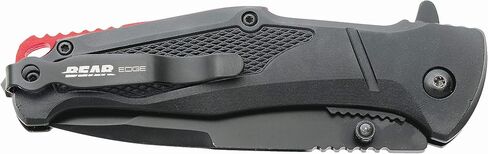Bear & Son 4-7/8" Bear Edge Assisted Opener Pocket Knife - 3-3/8" Durable Tanto 440 Stainless Steel Blade - Black Aluminum Handle Compact EDC with Thumb Stud, Tip-Up Clip & Glass Breaker - Made in USA in Saudi Arabia