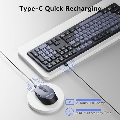 AUSDOM Wireless Keyboard and Mouse Combo - 108 Keys Mechanical Feel, 2.4G Full-Sized Rechargeable Silent Keyboard & 3 DPI Adjustable Mouse, Numeric Keypad, USB Receiver for PC/Laptop/Windows/Mac in Saudi Arabia