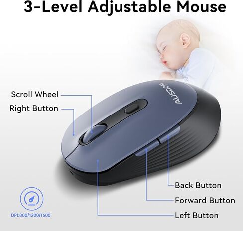 AUSDOM Wireless Keyboard and Mouse Combo - 108 Keys Mechanical Feel, 2.4G Full-Sized Rechargeable Silent Keyboard & 3 DPI Adjustable Mouse, Numeric Keypad, USB Receiver for PC/Laptop/Windows/Mac in Saudi Arabia
