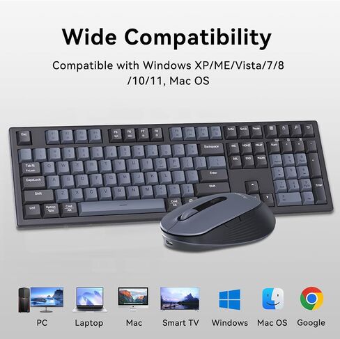 AUSDOM Wireless Keyboard and Mouse Combo - 108 Keys Mechanical Feel, 2.4G Full-Sized Rechargeable Silent Keyboard & 3 DPI Adjustable Mouse, Numeric Keypad, USB Receiver for PC/Laptop/Windows/Mac in Saudi Arabia