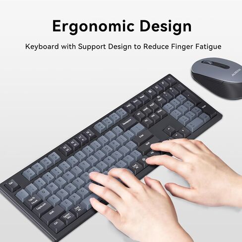 AUSDOM Wireless Keyboard and Mouse Combo - 108 Keys Mechanical Feel, 2.4G Full-Sized Rechargeable Silent Keyboard & 3 DPI Adjustable Mouse, Numeric Keypad, USB Receiver for PC/Laptop/Windows/Mac in Saudi Arabia