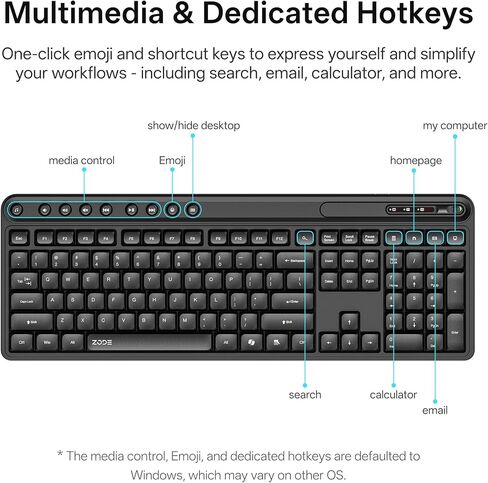 ZODE KM270S Wireless Keyboard and Mouse Combo for Windows, 2.4GHz Wireless, Compact Mouse, 9 Multimedia and Shortcut Keys, 1-Year Battery Life, for PC, Laptop - Black in Saudi Arabia