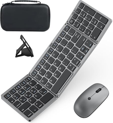 Foldable Keyboard and Mouse for Laptop, Travel Bluetooth Folding Keyboard Mouse with Portable Case, Rechargeable Keyboard for Business, 2.4G Wireless & Bluetooth, for iPad Tablets Laptop iOS Android in Saudi Arabia