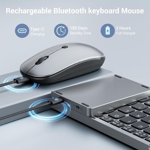 Foldable Keyboard and Mouse for Laptop, Travel Bluetooth Folding Keyboard Mouse with Portable Case, Rechargeable Keyboard for Business, 2.4G Wireless & Bluetooth, for iPad Tablets Laptop iOS Android in Saudi Arabia