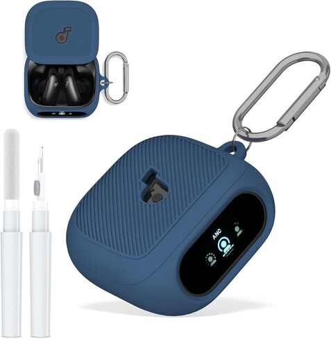 for Anker Soundcore Liberty 5 Pro Case Cover, Silicone Protective Scratch Resistant LOGO & Battery Display Visible Design Cover for Anker Soundcore Liberty 5 Pro Earbuds with Carabiner-Black in Kuwait