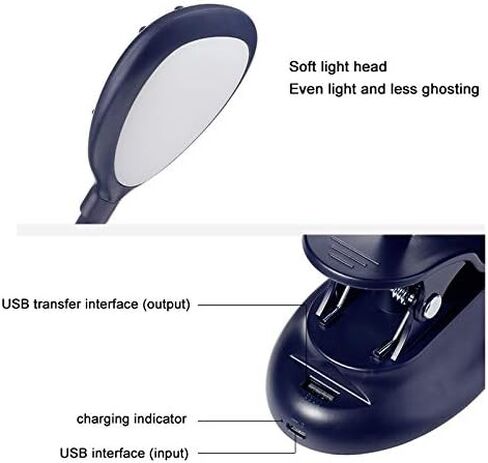 USB Rechargeable LED Table Lamp 2 Modes (Warm White LEDs) Clip Reading Light for Beds for Reading Books (Color : White) (Black) in Saudi Arabia