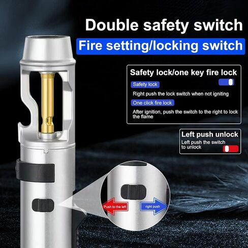 Torch Lighter with Bottle Opener，2025 Lux Blzae Lighter，Outdoor Windproof Adjustable Butane Inflatable with Safety Lock for Campfires, BBQ, Baking, Camping, Gift(Silver) in Kuwait