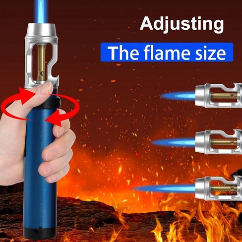Torch Lighter with Bottle Opener，2025 Lux Blzae Lighter，Outdoor Windproof Adjustable Butane Inflatable with Safety Lock for Campfires, BBQ, Baking, Camping, Gift(Silver) in Kuwait